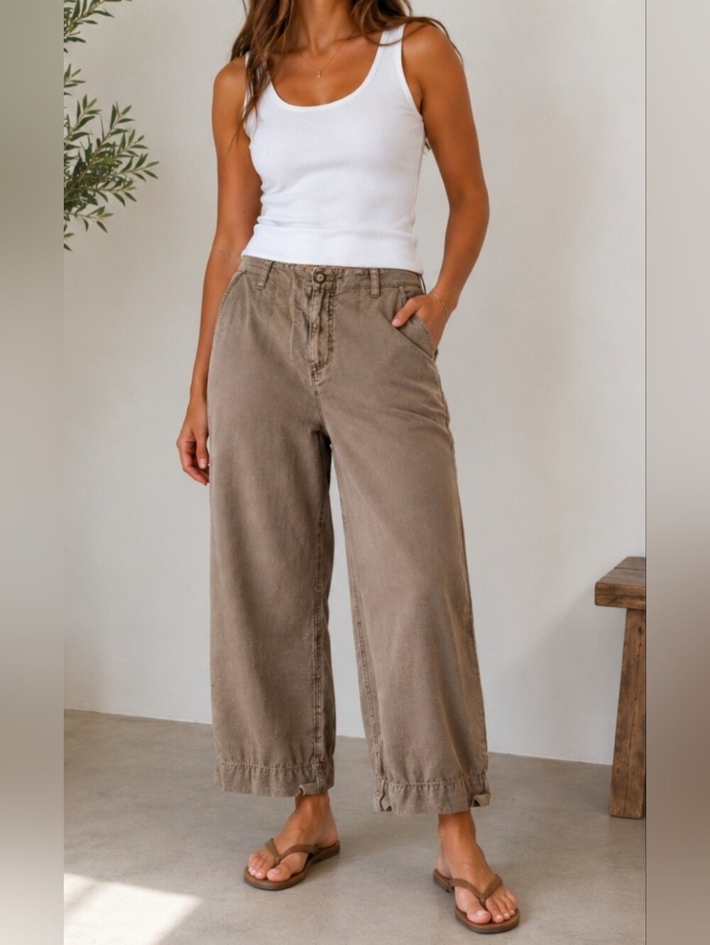 Sundance Wide-Leg Pants in Taupe